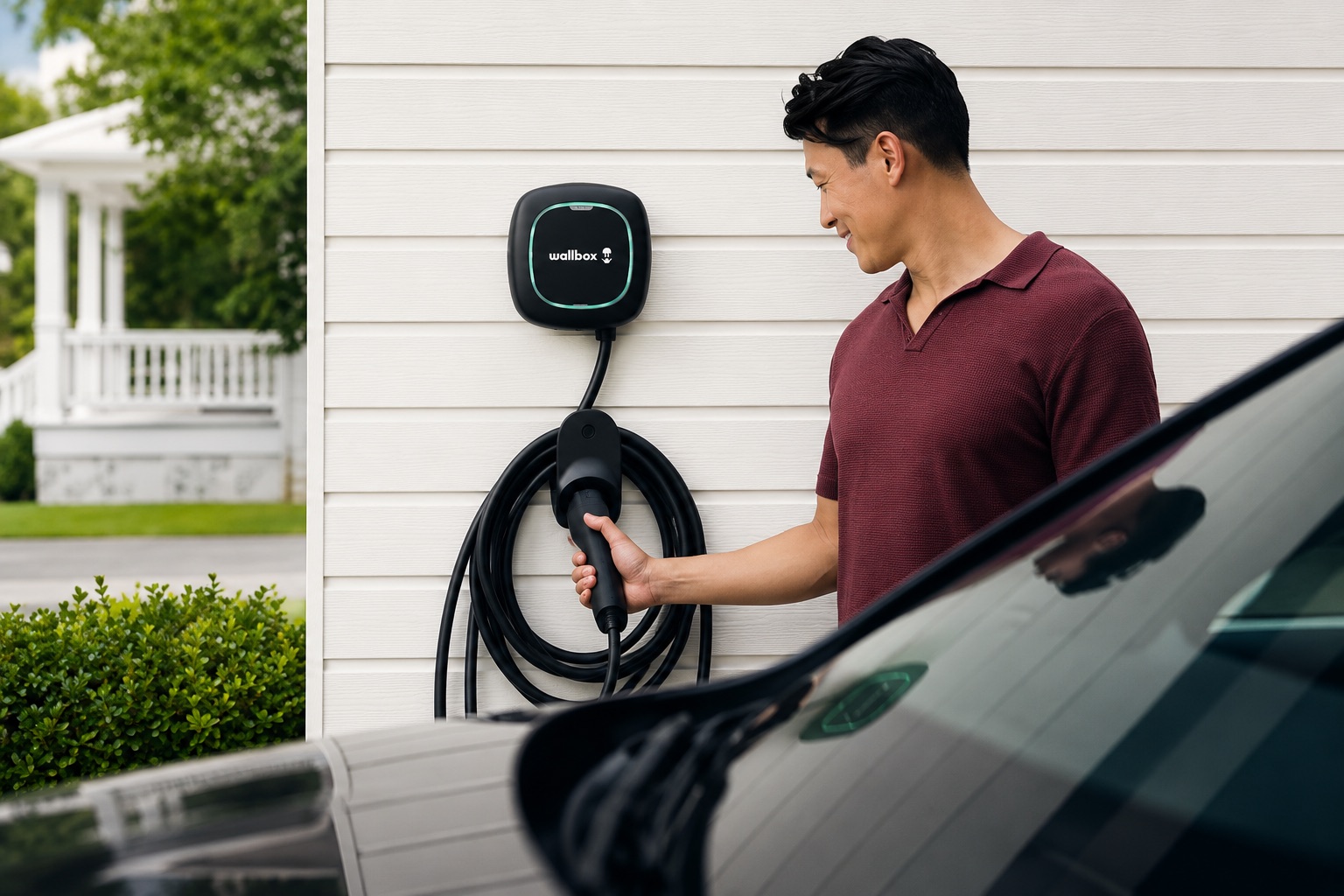 Cargador de auto eléctrico instalado
